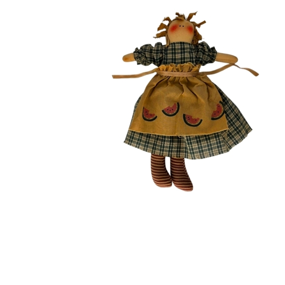 Handmade 11" Primitive Folk Art Cloth Rag Doll Country Farmhouse Decor on Chair - Picture 4 of 11